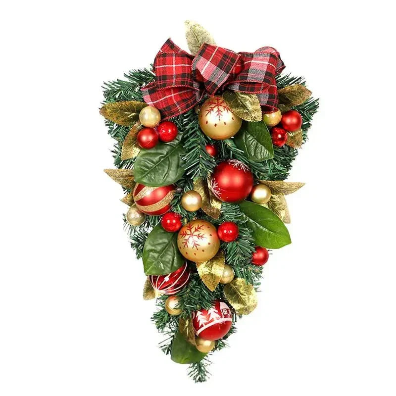 Christmas Door Wreath Upside Down Gold Teardrop Garland